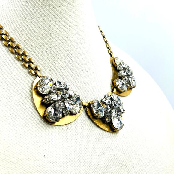 J.Crew Gold Tone Crystal Cluster Statement Necklace Glamorous Runway Maximalist - Picture 2 of 9